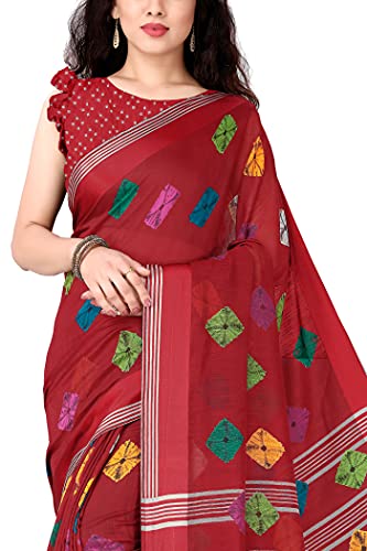 Image of MIRCHI FASHION Cotton Blend Bandhani Printed Saree for Women's with Satin Woven Border and Blouse Piece