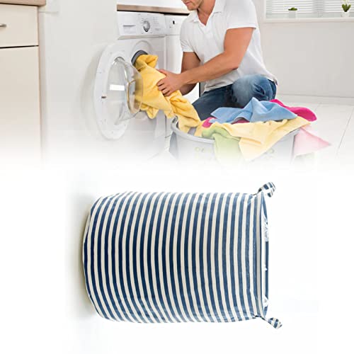 Prevessel Cesta para la Colada, Impermeable, Plegable, para Ropa Sucia, para Dormitorio, Baño, Cubo de Almacenamiento de Lino y Algodón para Organización del Hogar, Rayas (raya azul)