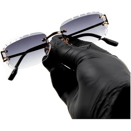 Men's Women's Purple Gradient Tint Rimless Hand Carved Diamond Cut Gold Wire Metal Frame Gem Cut Lens Sunglasses Purple Smoke Lens Frameless Square Hip Hop Sun Glasses Shades