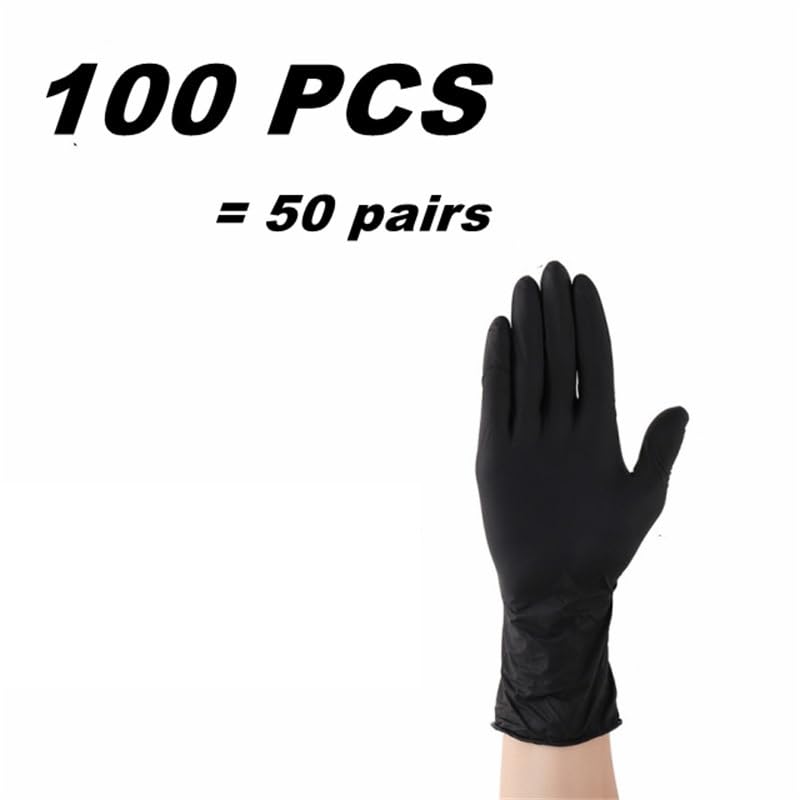 20/50/100 pezzi Guanti monouso in nitrile nero for la pulizia domestica, cucina, il lavaggio delle stoviglie, lavoro, i tatuaggi, SPA, senza lattice(Black 100PCS,M)