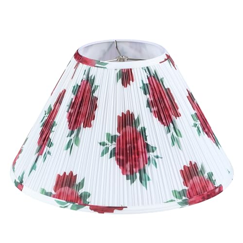 Image of Aspen Creative 33180, Hardback Empire Transitional Spider Lamp Shade, Mushroom Pleated White with Red Floral Print Designed Fabric, 7 inch Top x 18 inch Bottom x 11-1 /2 inch Slant Height