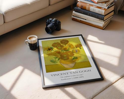 Image of Waltractive Vincent Van Gogh Paintings Framed Poster with Beautiful Quotes - Available in 33x22 and 48x33 CM - Classic Art Poster with sleek Black Frame - Elegant Home and Office Decor (Sunflowers, 9x13 Inch, Framed)