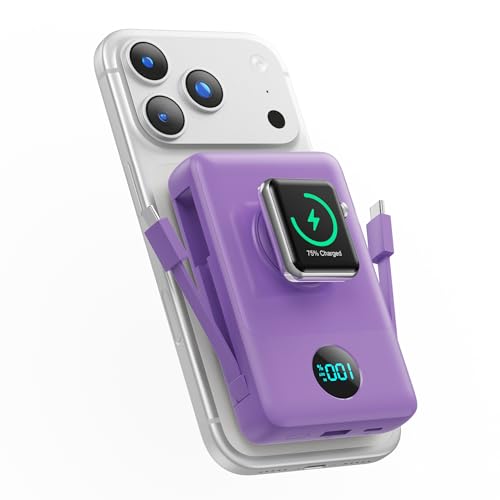 Image of APHUWJ Magnetic Portable Charger Power Bank,Compact 10800mAh LCD Display Wireless Portable Charger,PD USB-C in&Out Battery Pack Compatible with Magsafe,iPhone 17 /17 Pro Max /16 /15 /14 Series (Purple)