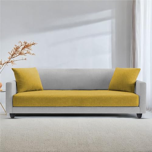 Image of Casaliving Dominic 3 Seater Sofa Set for Living Room (Yellow Grey Fabric) Premium Fabric Sofa