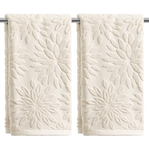 Artoid Mode Beige 2er Pack 3D Dahlien Blumen Jacquard Frühling Handtücher, 35x75 cm 100% Baumwolle Weich Saugfähig Badezimmer Dekoration Badetuch