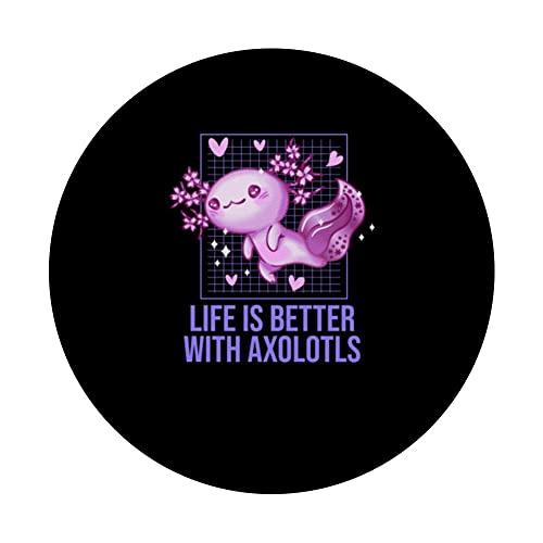 Life Is Better with Axolotls Salamander Sayings Axolotl Pet PopSockets Swappable PopGrip, Black - Image 3