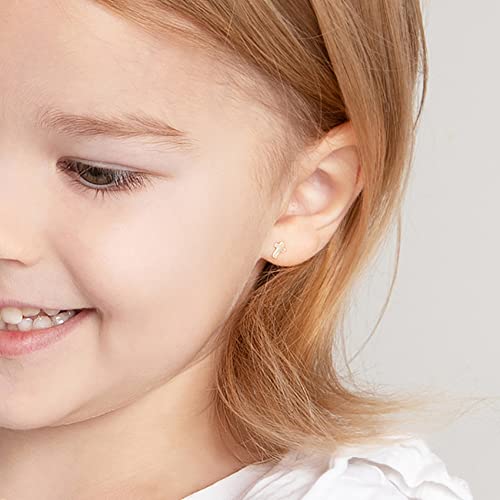 14k Yellow Gold Tiny Classic Cross Screw Back Earrings for Toddlers & Little Girls - Dainty Cross Earrings with Safety Screw Back for Children - Small Religious Stud Earrings for Babies & Toddler3