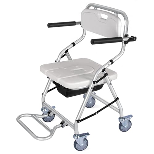 Silla de ducha con respaldo y brazos desmontables, capacidad de 150 kg, inodoro multifuncional para personas mayores, discapacitados y embarazadas, ideal para uso médico y doméstico