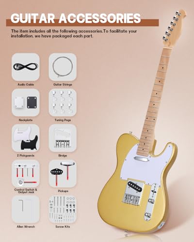 Image of Leo Jaymz DIY TL Style Electric Guitar Kits,Spray-painted Mahogany Body,Maple Neck, including all Components (TL Gold)