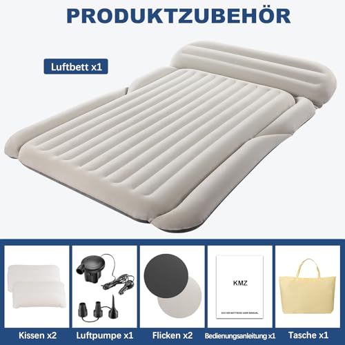 KMZ SUV Luftmatratze Dickere Doppelseitige Beflockung Camping Matratze – Tragbares Bewegliche Schlaf-Auto-Bett – Bequeme Aufblasbare Reisen Luftbett mit Elektrische Luftpumpe und 2 Kissen
