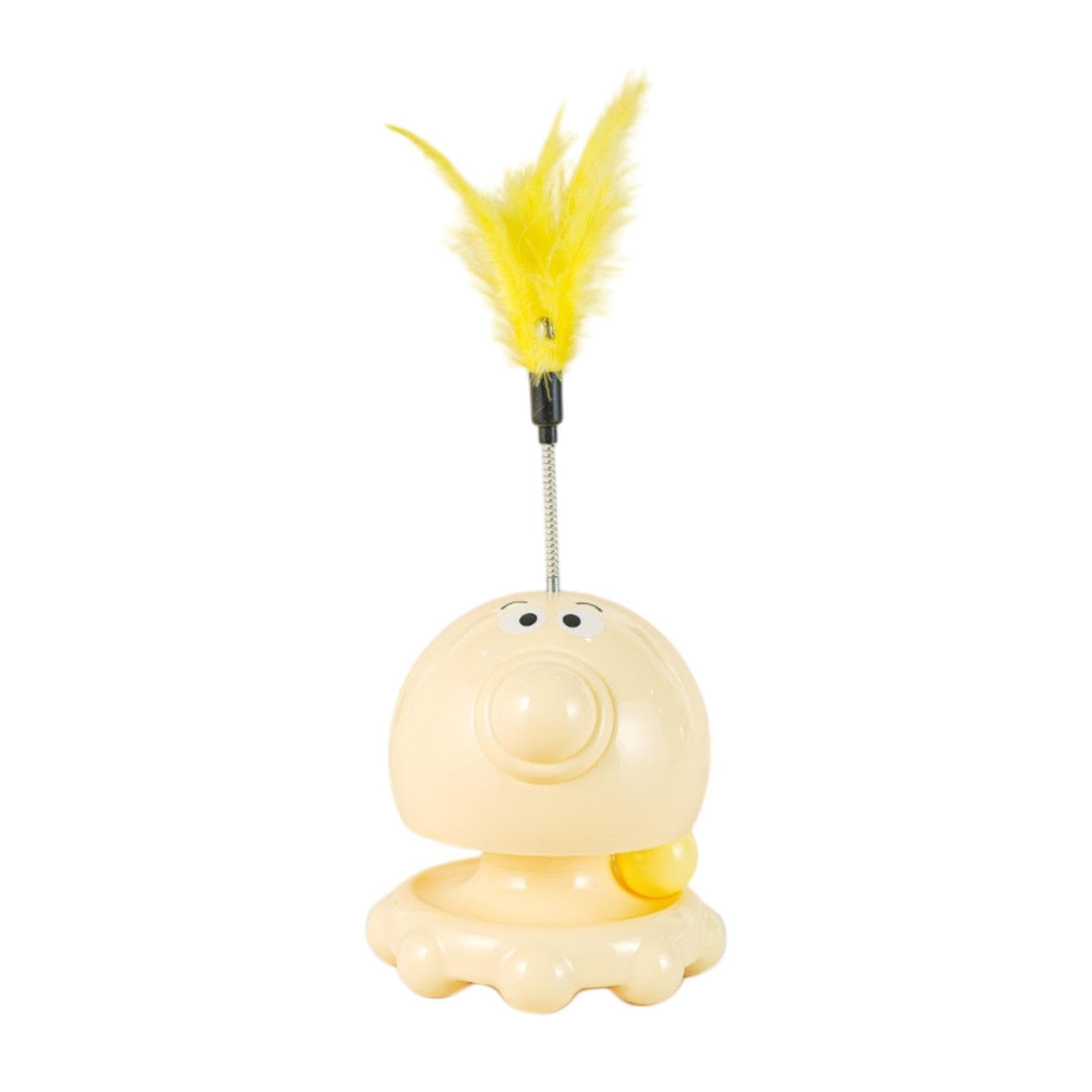 Whtkoph Interactive Cat Toy,Cat Teaser,Portable with Feather Cat Turntable for Cats Pet Kitten, Yellow