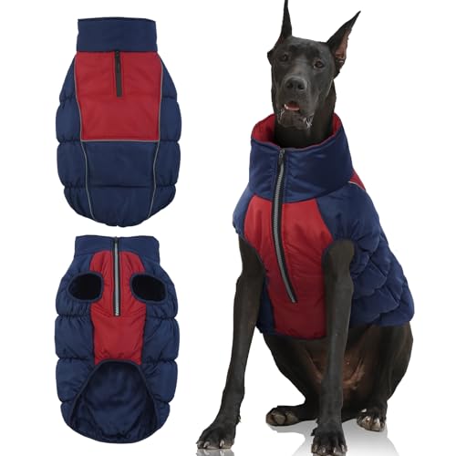 IECOii XXL Dog Snow Jacket - Extra Large Waterproof Fleece Lined Jacket with Reflective Turtleneck XXX-Large(Chest:43.31''/110 CM) Blue