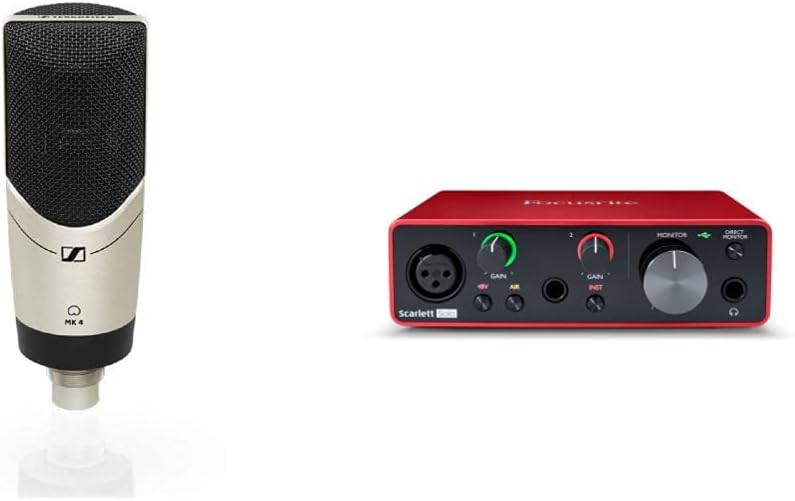 Sennheiser Professional MK 4 Cardioid Condenser Studio Microphone & Focusrite Scarlett Solo 3rd Gen USB Audio Interface, for the Guitarist, Vocalist, Podcaster or Producer