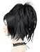 Short Black Cosplay Wig with Fluffy Curl Buns and Choker Accessories –Heat Resistant Synthetic Hair Straight Wigs with Bangs for Gothic Witch Costume