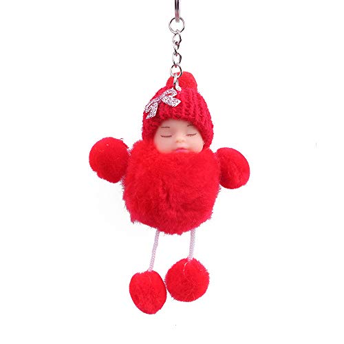 Preisvergleich Produktbild Schlüsselanhänger Kreative Baby-Karikatur-Puppe Schlafen Haar Ball Schlüsselanhänger Anhänger Tasche Zubehör Geschenk Verwendet für Key Craft Hobby (Color : Red)