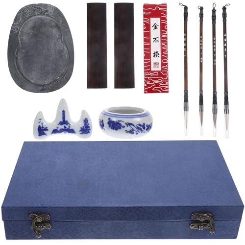 Kit calligraphie chinoise 10 pièces Zerodeko avec bâtonnets et pierre d'encre en boîte bleue