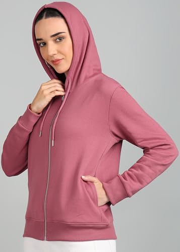 Image of Alan Jones Clothing Women's Solid Zipper Hooded Sweatshirt | Front Zip, Ribbed Hem, Lined Hood, Casual Winter Wear