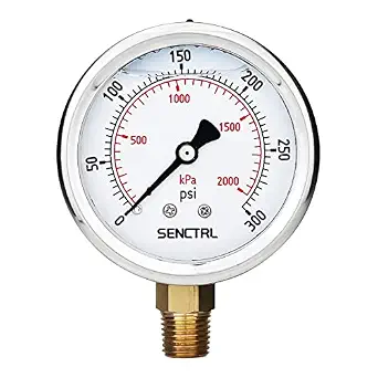 SENCTRL 0-300 Psi Liquid Filled Pressure Gauge, 1/4" NPT Lower Mount
