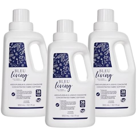 Bleu Lavande - 3-Pack Natural Fabric Softener – Concentrated Lavender Liquid Softener - Biodegradable, Eco-friendly, Hypoallergenic - Chloride & Phosphate-free - Aromatherapy - (38 loads-950 ml) x3 Cover