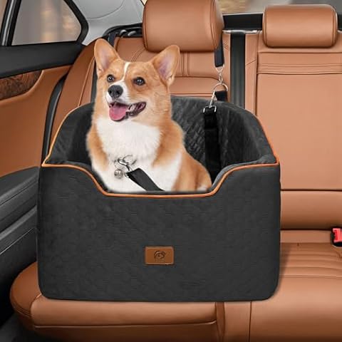 OTOB Memory Foam Dog Car Seat for Small Medium Dogs, All Season Booster Car Seat for Dogs up to 37 lbs, Washable Detachable Car Dog Bed, Adjustable Pet Puppy Car Seat with Thick Cushion, Black Cover