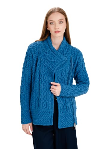 Image of SAOL Irish Cardigan for Women Made of 100% Merino Wool Ireland Sweater Cable Knit Zip Jacket