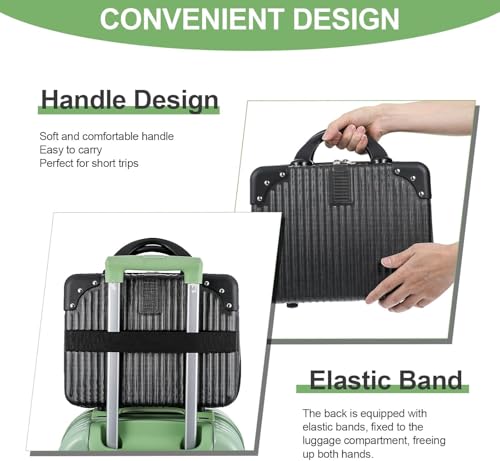 Image of Yagzon Portable Hard Shell Cosmetic Travel Case, Small Travel Hand Luggage with Elastic Band, Mini ABS Carrying Makeup Case Suitcase (Black)