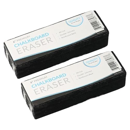 Traditional Chalkboard Eraser, All Felt 6 Inch Premium Quality Chalk Eraser (2 Pack) - Chalk Board Eraser for Chalkboard or Blackboard - Chalkboard Cleaner