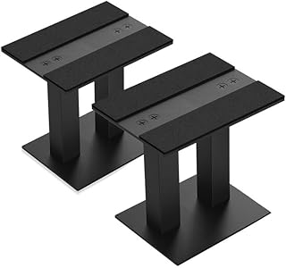 MAYQMAY Desktop Speaker Stands for Midsize Speakers, Professional Studio Monitor Stands, Helps Dampen Vibration & Reduce Audio Resonance, Large (Black, Pair)