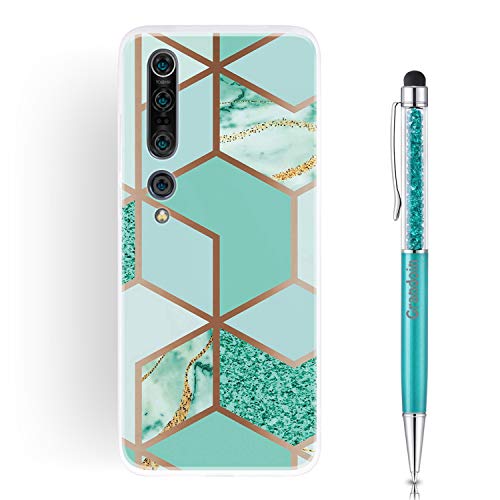 Grandoin Coque pour Mi 10 Pro, Coque Silicone Motif Marbre Ultra Fine Mince Housse Etui de Protecteur Bumper Housse Doux TPU Souple Lustré pour Xiaomi Mi 10 Pro (Vert)