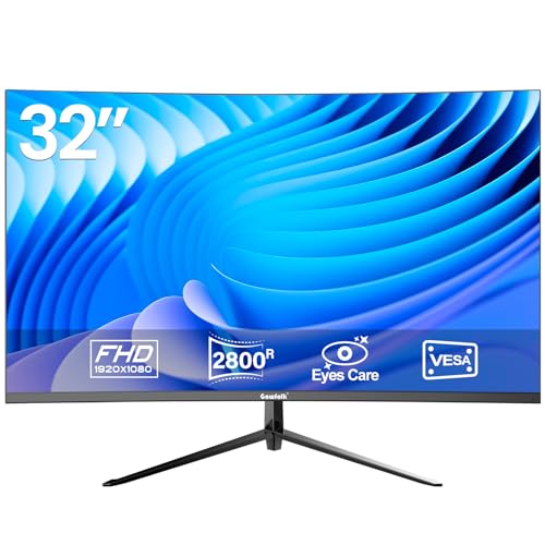 Gawfolk 32 Inch Computer Monitor, 75Hz Full HD 1920 x 1080p Curved Display, HDMI/VGA, Home Office Business PC Monitor Ultra-Thin Zero Frame