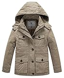 WenVen Boys Winter Fleece Coat Parka Utility Cotton Puffer Jacket (Khaki, 8)