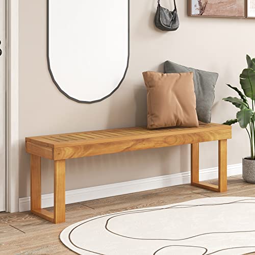 image for Costway Acacia Wood Outdoor Dining Bench, Patio Rustic Wood Bench for 