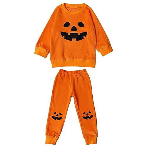 Toddler Baby Boy Halloween Outfit Pumpkin Print Sweatshirt Solid Color Pant Little Dude Baby Fall Winter Clothes