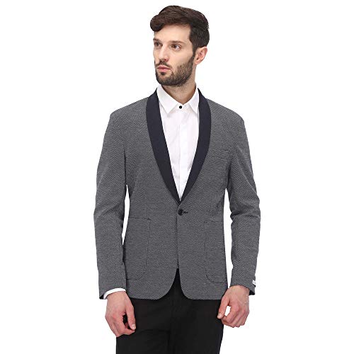 Jack & Jones Mens Shawl Lapel Printed Blazer (Grey_Large)