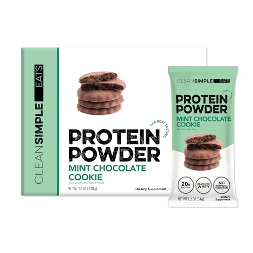 Clean Simple Eats Whey Isolate Protein Powder Mint Chocolate Cookie Naturally Sweetened Zero Added Sugar 20g 100% Grass Fed Protein Powder with Digestive Enzymes Gluten Free Non GMO 10 Sticks