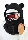 Fleece Balaclava Over Helmet - Warm Helmet Ninja Hood - Snowboard Hooded Hat Neck Gaiter Ski Mask (US, Alpha, One Size, Black-EarsUp)
