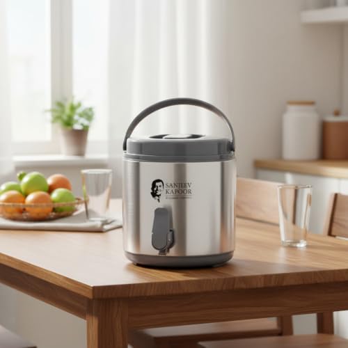Image of Sanjeev Kapoor by Classic Essentials 8.5L Stainless Steel Vacuum Insulated Thermo Jug - Double Wall Water Dispenser for Hot & Cold Beverages, Silver (8500ml)