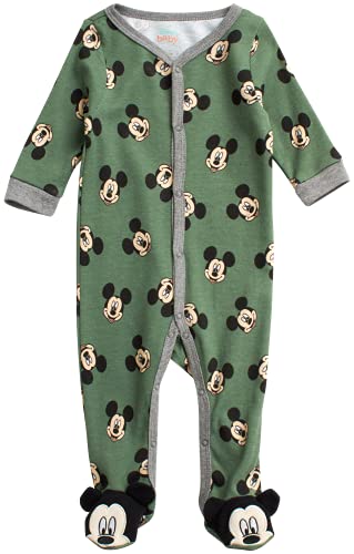 Disney Baby Boys' Sleep N' Play Footed Coveralls - Mickey & Friends, Lion King, Pooh Bear (Newborn/Infant), Size 6-9 Months, Dark Green/Grey