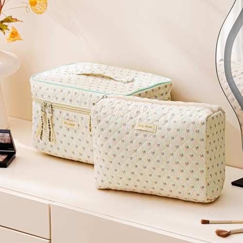 HBselect Quilted Floral Makeup Bag Set