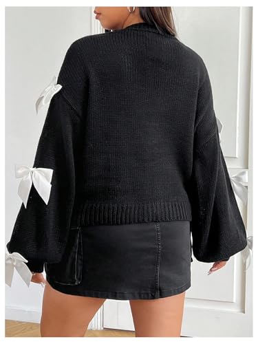 Verdusa Women's Plus Size Bow Knot Open Front Cardigan Long Sleeve Drop Shoulder Knitted Sweaters2