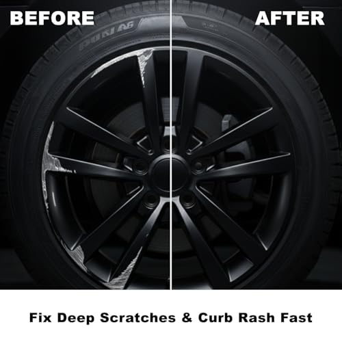 Image of Premium Wheel Scratch Repair Kit | Satin Black Rim Touch-Up Pen 30ml | DIY Kit with Filler, Sanding Tools, Spatula & Tape | Deep Rim Repair for Painted Alloy Wheels