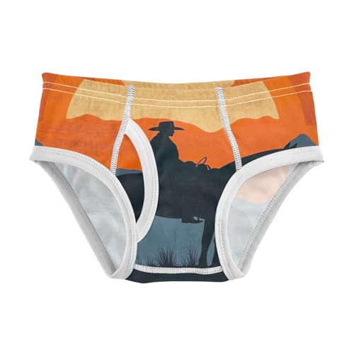 Cowboy Sunset Orange Cotton Underwear, Tag-Free Comfort Boy Underwear 2T