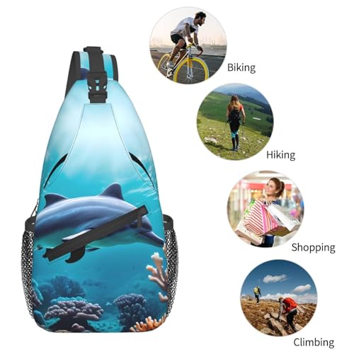 Mochila bandolera con estampa de delfines para viaje y senderismo miniatura 6