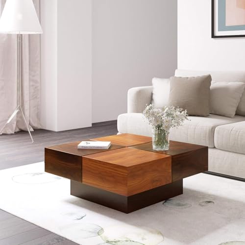 Image of Sheesham Wooden Center Coffee Table for Home Living Room | Tea Table | Sofa Center Table for Home & Office | Honey Plus Walnut Finish