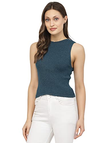 Image of Kalt Womens Knitted, Ribbed Cotton Fitted Sleeveless Round Neck Cami Tank Top