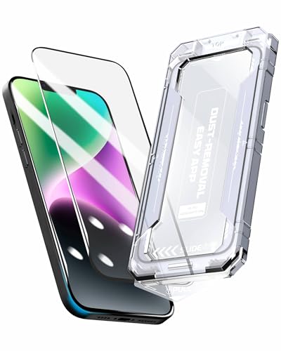 Image of Affix 2 Pack for iPhone 14 Plus and iPhone 13 Pro Max Full Coverage Tempered Glass, Screen Protector Guard with Easy Fix Installation Tool, 9H Hardness Shatterproof, HD Clear Scratch Resistant