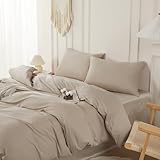 SAPHREAS Beige Duvet Cover Set 100% Cotton King Size 3Pcs 8 Corner Ties Simple style Plain Bedding Soft Comforter Cover Set 1 Duvet Cover with Zipper 2 Pillow Shams, Comforter Not Included