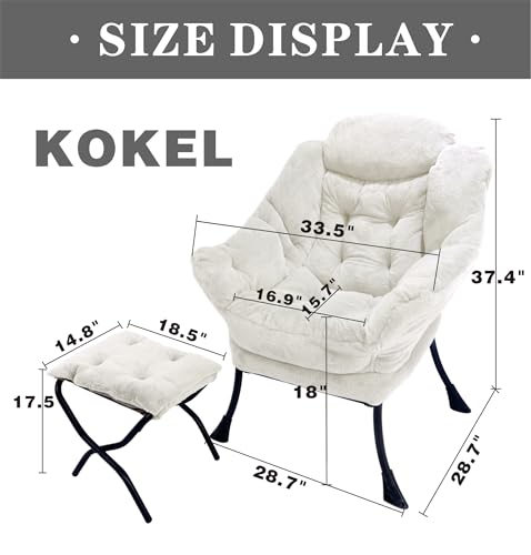 Kokel Lazy Chair with Folding Ottoman,Living Room Chairs, Accent Contemporary Lounge Chair, Single Steel Frame Leisure Sofa Chair with Armrests and A Side Pocket (TM3WHITE) by Kokel - Image 3