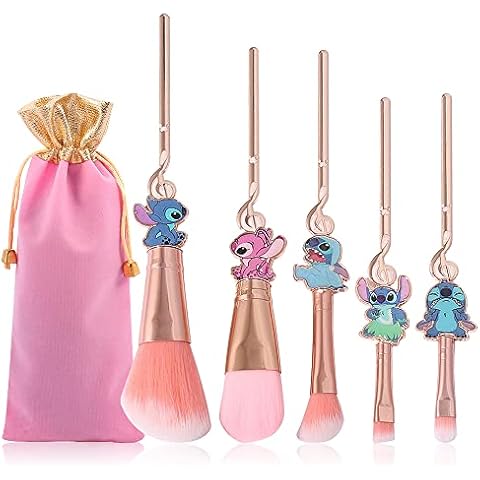 [5 Pcs] Stitch Makeup Brush Set,Lilo and Stitch Gifts Cosmetic Brushes for Powder Eyeshadow Blushes Lips, Portable Kawaii Makeup Brush Set, Stitch Gifts for Girl Women Cover