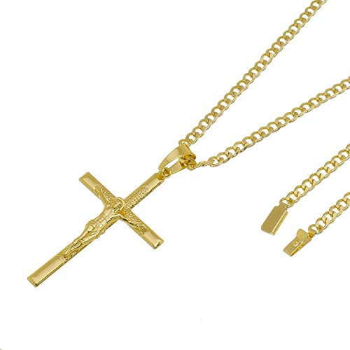 Kit Pingente Cruz com Corrente Grumet Fecho Gaveta Folheado a Ouro 18k